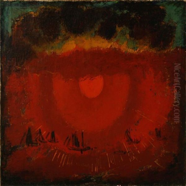 Red Sunset Oil Painting by Ernst Zeuthen