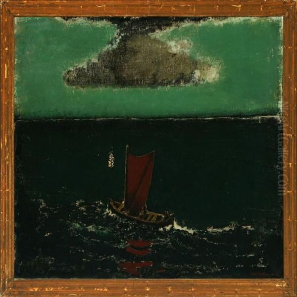 Fisher Boat At Open Sea Oil Painting by Ernst Zeuthen