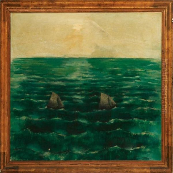 Two Ships On Open Sea Oil Painting by Ernst Zeuthen