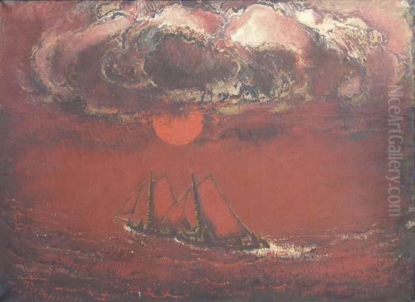 Bateaux, Soleil Couchant Oil Painting by Ernst Zeuthen