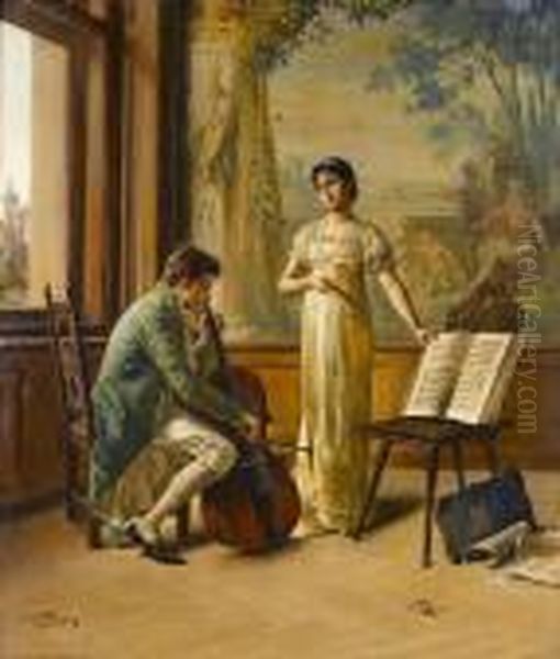 Studying The Master Oil Painting by Carl Zewy