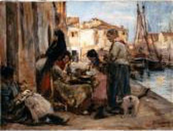 Chioggiotte Lungo Il Pontile Oil Painting by Alessandro Zezzos