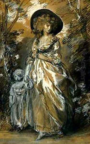 A Lady Walking in a Garden with a Child Oil Painting by Thomas Gainsborough