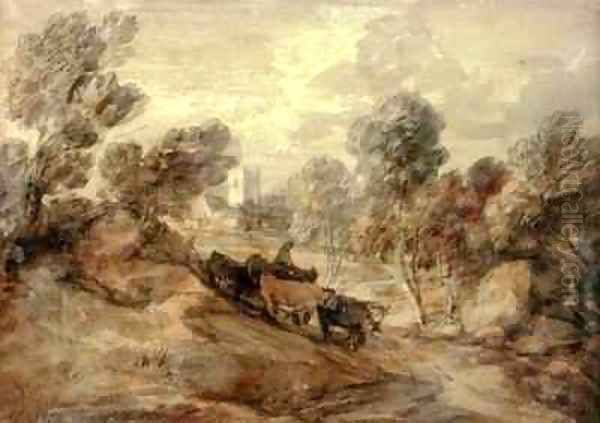 A Herdsman with Cattle on the Outskirts of a Village Oil Painting by Thomas Gainsborough