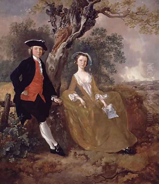 An Unknown Couple in a Landscape Oil Painting by Thomas Gainsborough