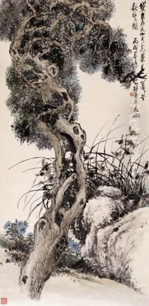 Cypress And Orchid Oil Painting by Wu Zheng