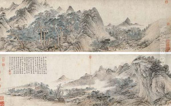 Landscape After Wang Meng Oil Painting by Zhengming Wen