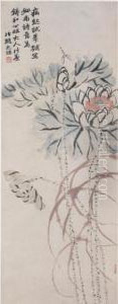 Lotus And Dragonfly Oil Painting by Zhao Zhiqian