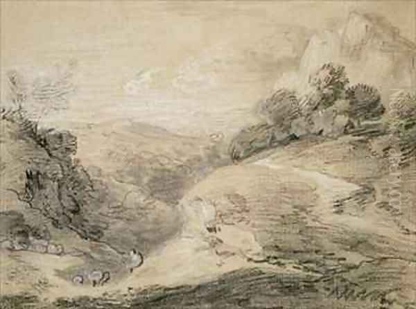 A Hilly Landscape with Shepherd and Sheep Oil Painting by Thomas Gainsborough