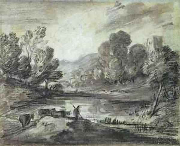 A hilly landscape Oil Painting by Thomas Gainsborough