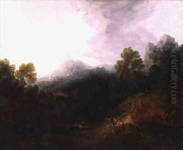 A Mountain Valley with Rustic Figures Oil Painting by Thomas Gainsborough