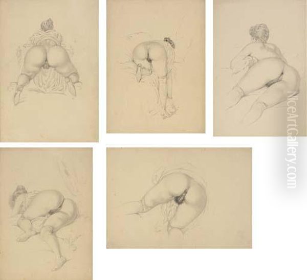 Five Erotic Drawings Oil Painting by Mihaly von Zichy