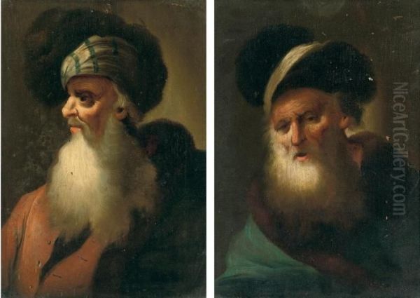 A Bearded Philosopher, In A Fur-lined Blue Mantle, And A Fur-linedhat Oil Painting by Januarius Zick