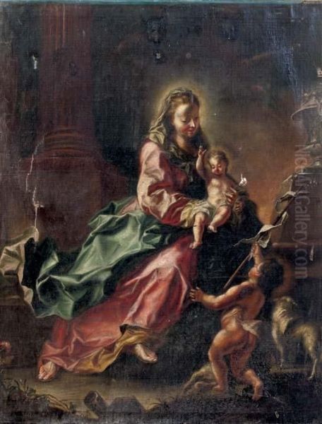 The Madonna With The Christ 
Child And The Infant Saint John The Baptist In An Architectural Setting Oil Painting by Januarius Zick