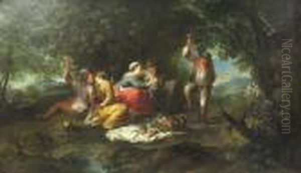 Peasants Carousing In A Wooded Landscape Oil Painting by Januarius Zick