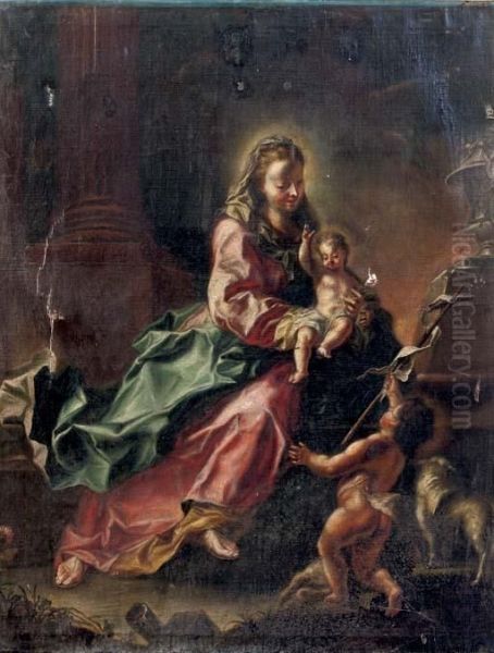 The Madonna With The Christ 
Child And The Infant Saint John The Baptist In An Architectural Setting Oil Painting by Januarius Zick