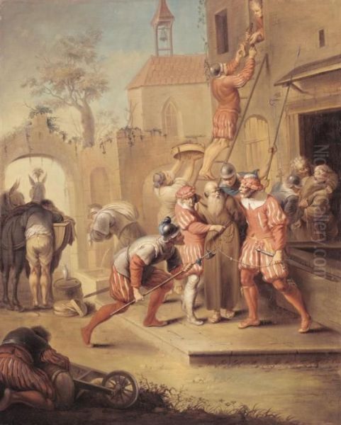 Soldiers Pillaging A Monastery Oil Painting by Januarius Zick