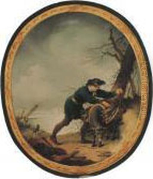 A Peasant Loading Firewood Onto His Mule Oil Painting by Januarius Zick