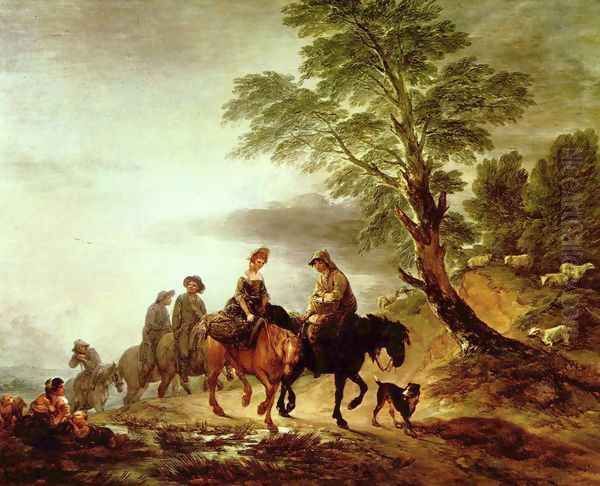 Open Landscape with Mounted Peasants Oil Painting by Thomas Gainsborough