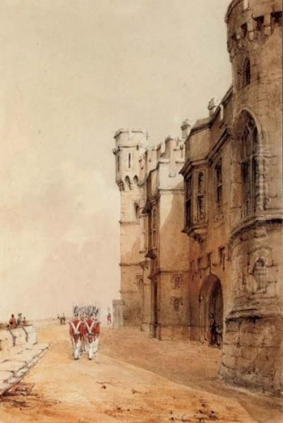 Guards Marching On The North Terrace, Windsor Castle Oil Painting by Henry Bryan Ziegler