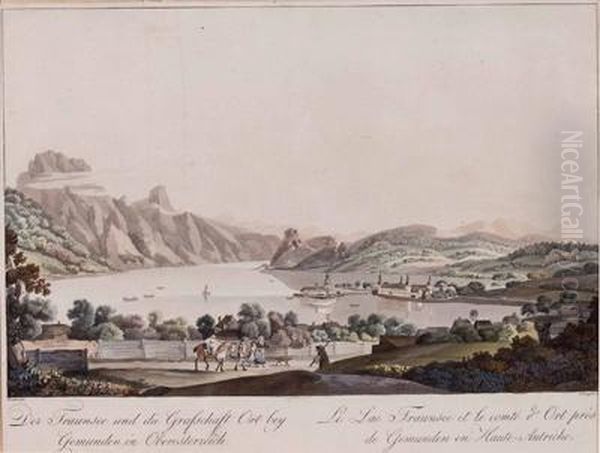 Der Traunsee Und Die Grafschaft Orth Bey Gmunden In Oberosterreich Oil Painting by Johann Ziegler