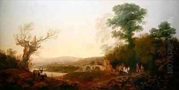 A River Landscape with Travellers Resting on the Edge of a Wood Oil Painting by Thomas Gainsborough