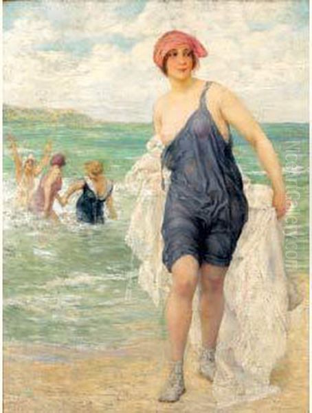 Les Baigneuses A Biarritz Oil Painting by Edouard Francois Zier