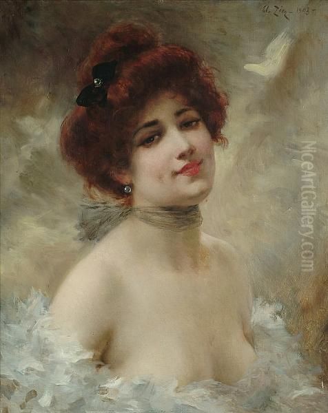 An Edwardian Beauty Oil Painting by Edouard Francois Zier