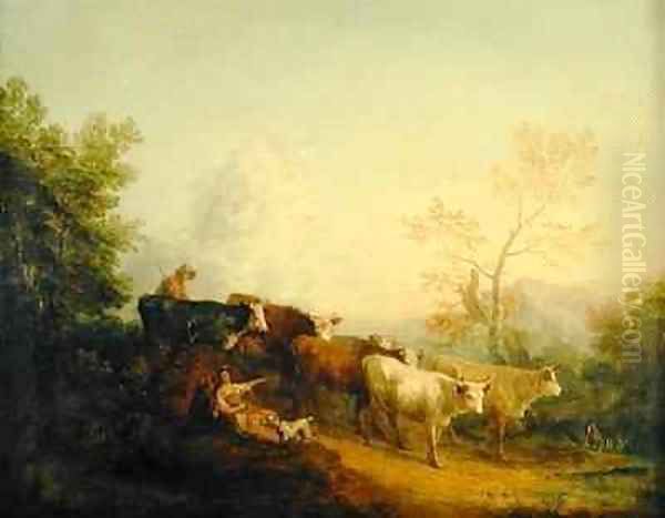 Herdsmen Driving Cattle towards a Post Oil Painting by Thomas Gainsborough