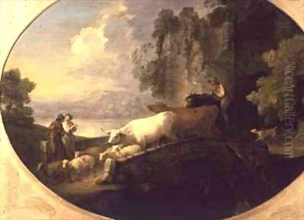 Cattle crossing a bridge Oil Painting by Thomas Gainsborough