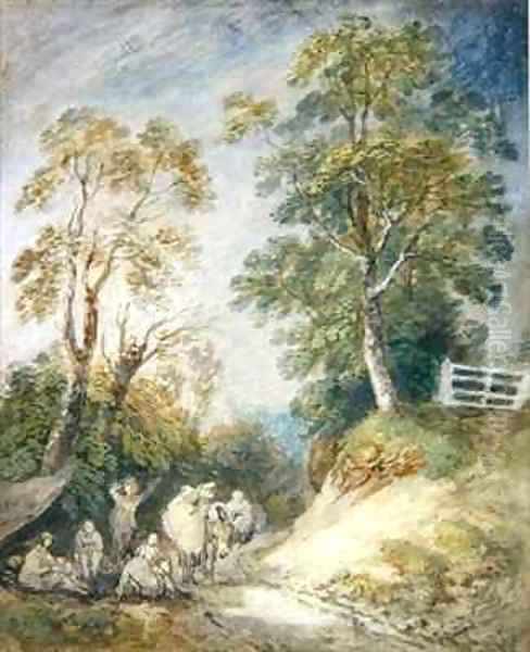 Wooded Landscape with Gypsy Encampment Oil Painting by Thomas Gainsborough