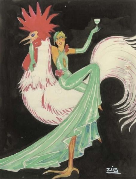 Cock-a-doodle-do! Oil Painting by Louis Gaudin Zig