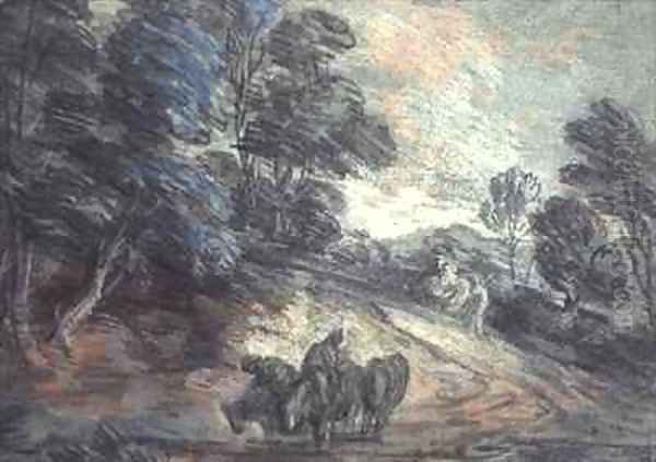 A Wooded Landscape with Horses Drinking Oil Painting by Thomas Gainsborough