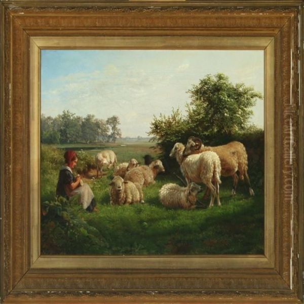 Young Girl Guarding Sheep Oil Painting by Wilhelm Zillen