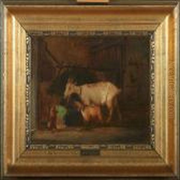 A Stableinterior Oil Painting by Wilhelm Zillen