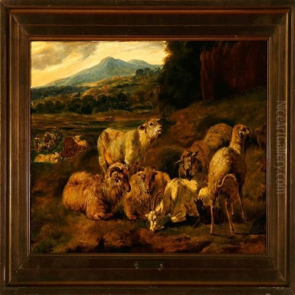 ?: Grazing Sheep In A Mountain Landscape. Unsigned Oil Painting by Wilhelm Zillen