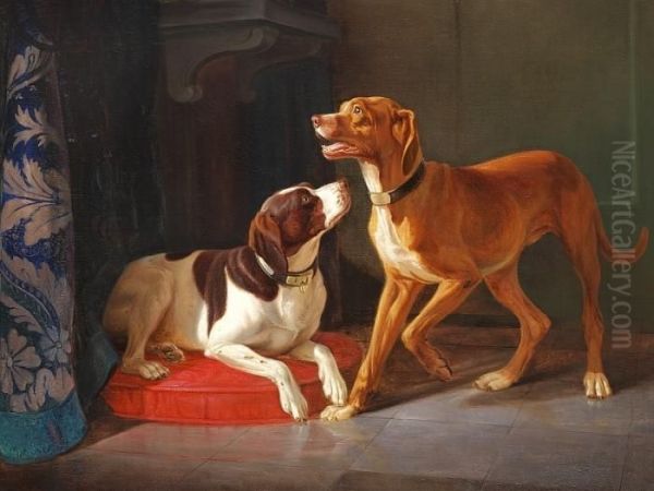 Two Royal Hunting Dogs Oil Painting by Wilhelm Zillen