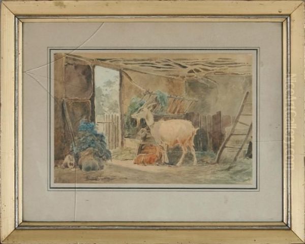 Rabbits And Goats In A Shed Oil Painting by Wilhelm Zillen