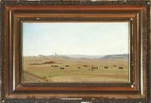 A Danish Harvest Scenery Oil Painting by Wilhelm Zillen