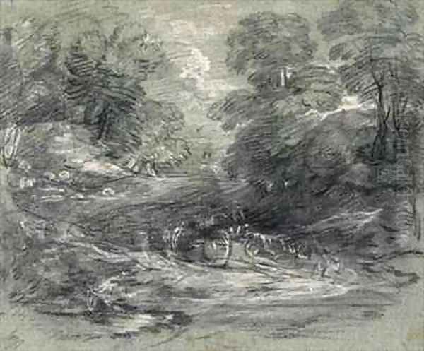 Landscape with Farm Cart on a Winding Track between Trees Oil Painting by Thomas Gainsborough