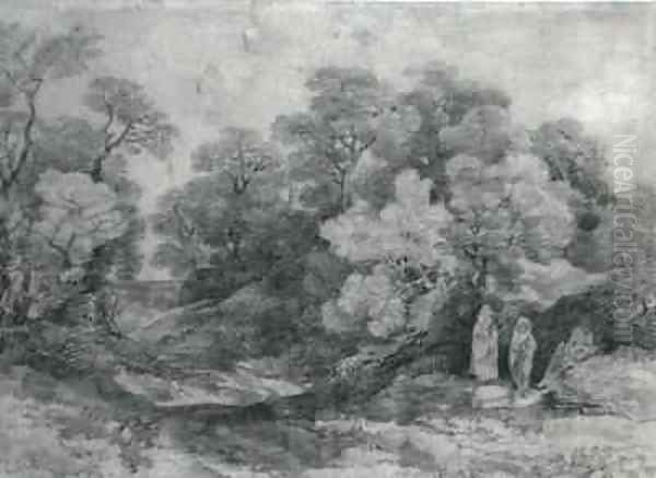 Landscape with figures gathering wood Oil Painting by Thomas Gainsborough