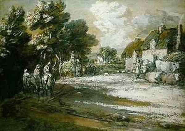 Travellers Passing a Village Oil Painting by Thomas Gainsborough