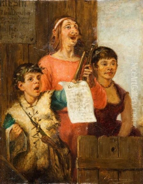 Gaukler, Singend Ihre Vorstellung Oil Painting by Ernst Karl Georg Zimmermann