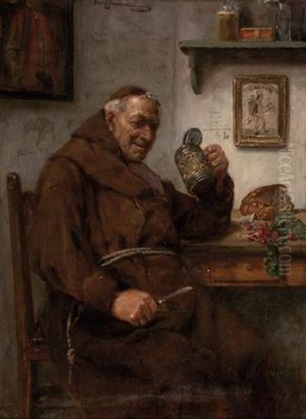 Monch Bei Der Brotzeit Oil Painting by Ernst Karl Georg Zimmermann