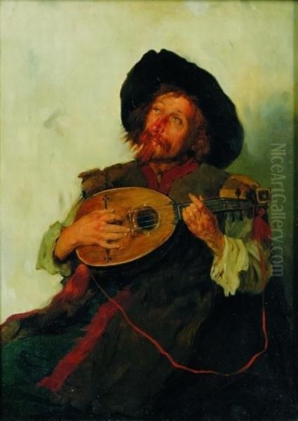 The Mandolin Player Oil Painting by Ernst Karl Georg Zimmermann