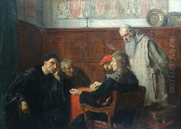 A Philosophical Discussion Oil Painting by Ernst Karl Georg Zimmermann