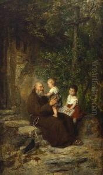 Kleiner Besuch. Oil Painting by Ernst Karl Georg Zimmermann