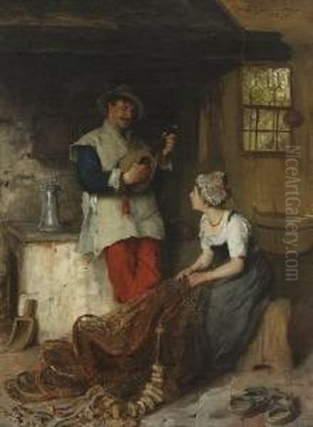 Standchen In Der Stube. Oil Painting by Ernst Karl Georg Zimmermann