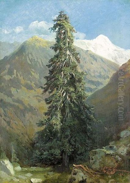 Tannenbaum Im Gebirge. Oil Painting by Friedrich Zimmermann