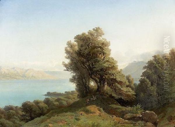 Wanderer Oberhalb Des Genfersees. Oil Painting by Friedrich Zimmermann